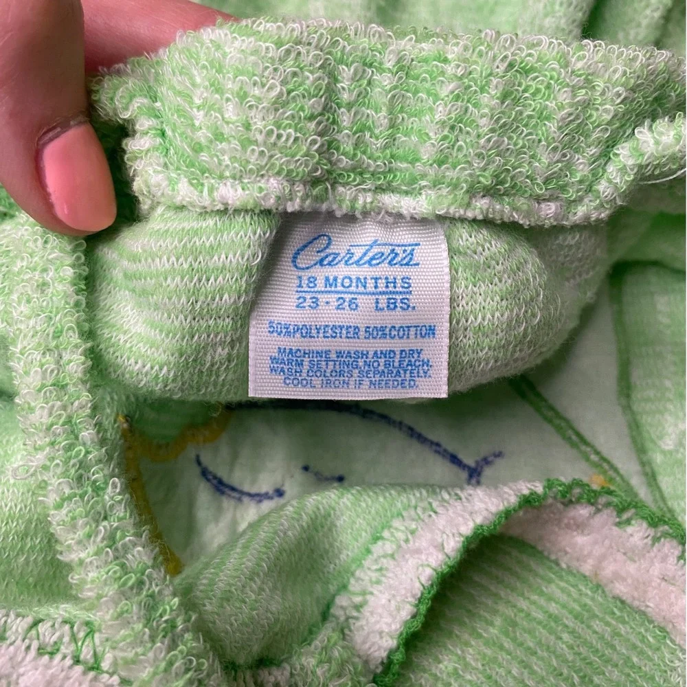 Vintage Carters Baby Romper Green Terry Cloth Sun Sailboat 18 Months 18M 70s 80s